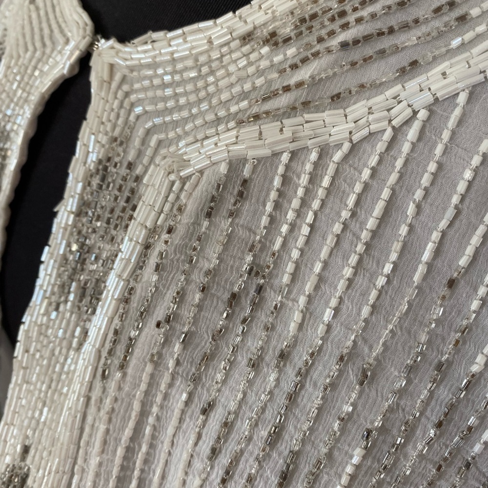 Vintage Beaded Evening Jacket | Ivory + Silver | Elegant Statement Piece ✨ - Picture 5 of 8